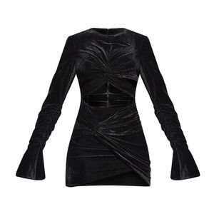 Black Velvet Cut Out Bodycon Dress